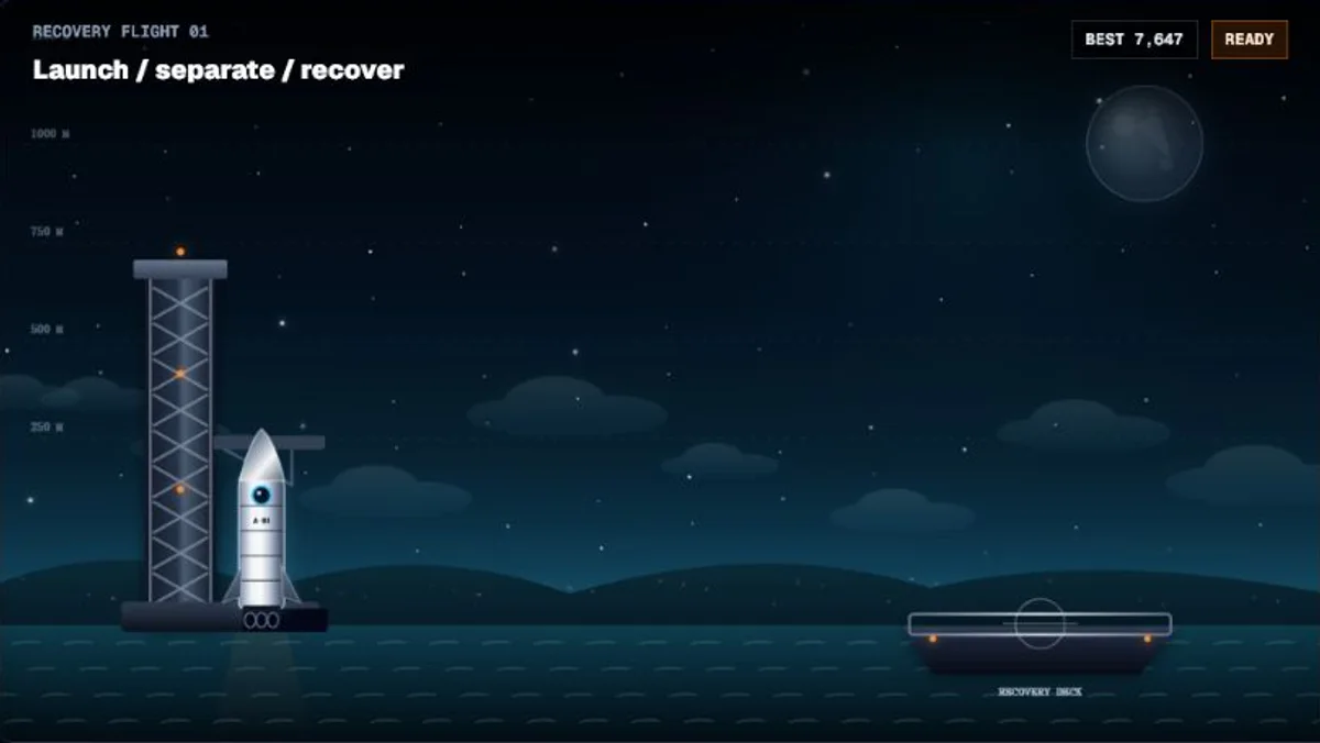 Rocket and recovery platform in the SpaceX Game launch and booster landing simulator